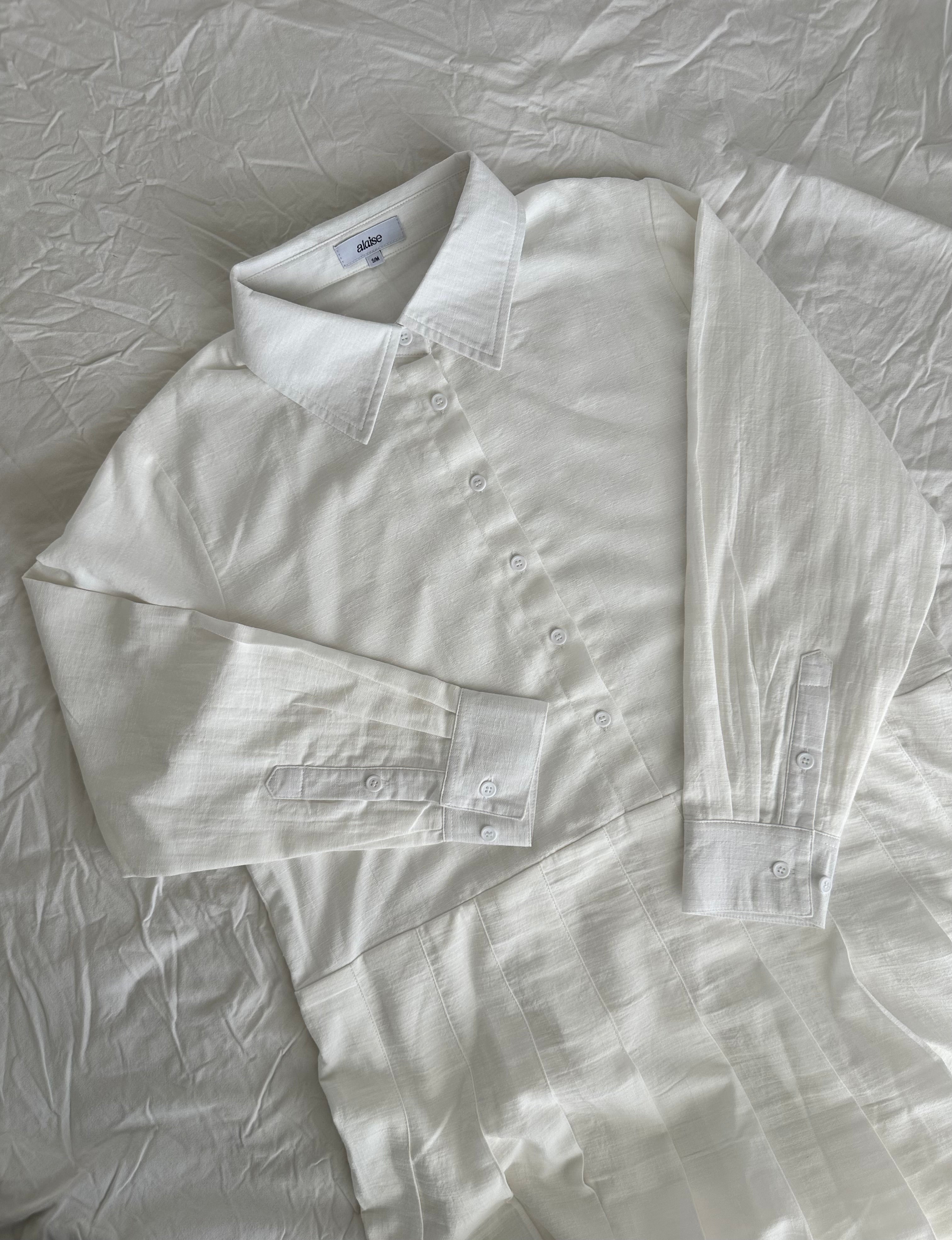 Avene Pleated Dress in White