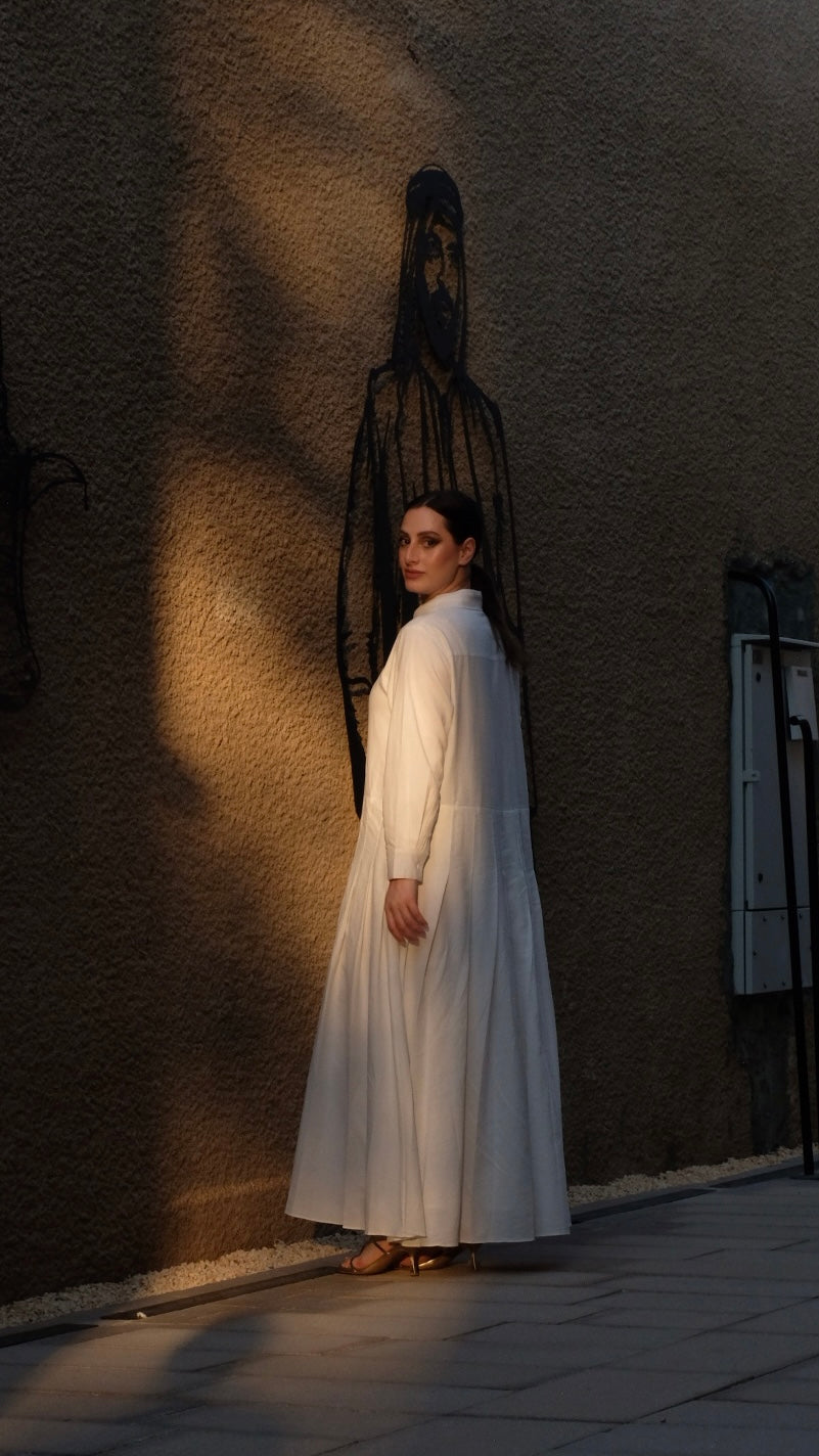 Avene Pleated Dress in White