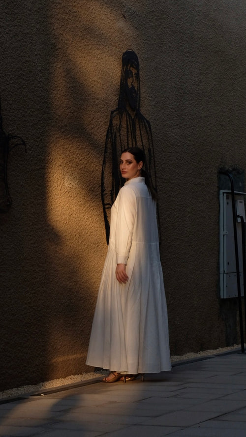 Avene Pleated Dress in White